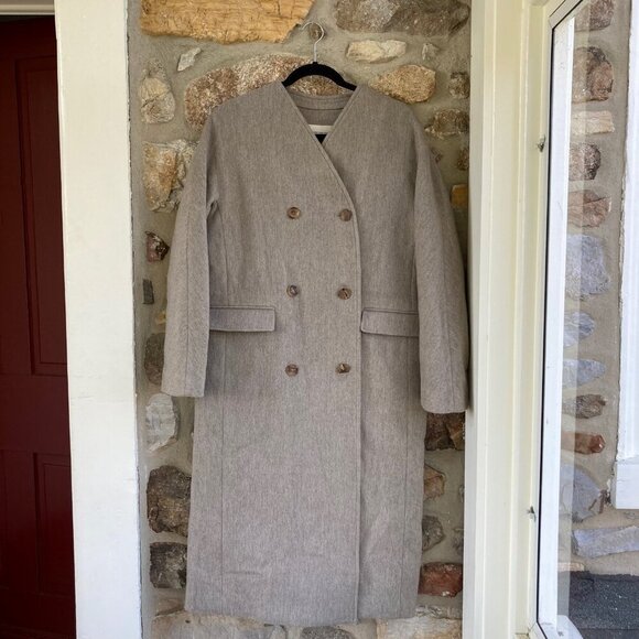 NOTHING WRITTEN COLLARLESS LAMBSWOOL COAT in Oatmeal Women's Medium MSRP $665 - Picture 4 of 12